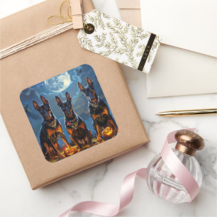 Adesivo Quadrado Doberman Halloween Spooky