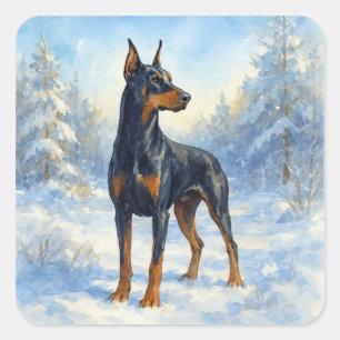 Adesivo Quadrado Doberman na neve de inverno