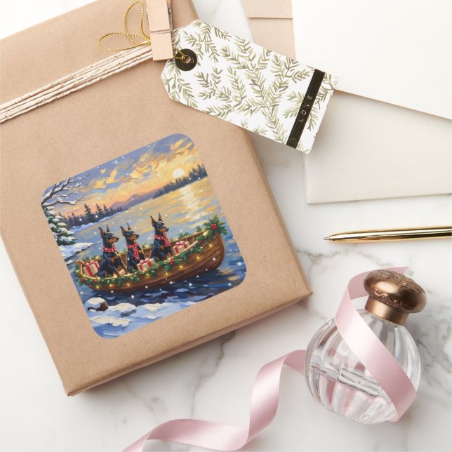 Adesivo Quadrado Doberman Pinscher Christmas Boat Holiday (Presentear)