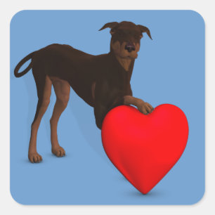 Adesivo Quadrado Doberman Pinscher com coração