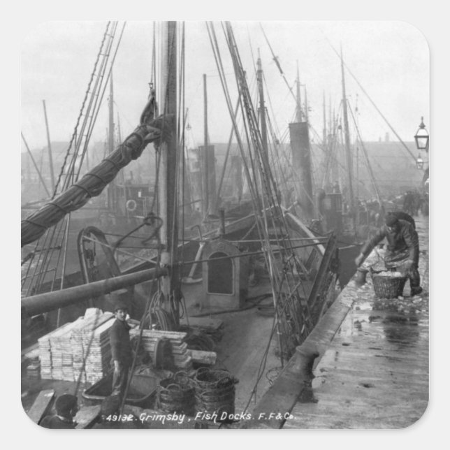 Adesivo Quadrado Docas de peixe, Grimsby, início do 20 (Frente)