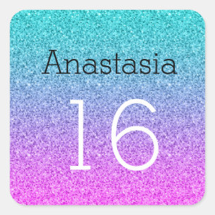 Adesivo Quadrado Doce 16 Dezesseis Brilhantes Azuis-Rosa