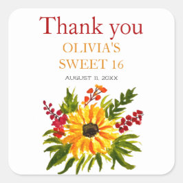 Adesivo Quadrado Doce 16 Dezesseis Festas de aniversário de Girasso