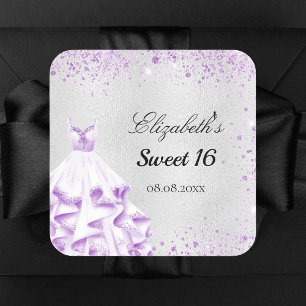 Adesivo Quadrado Doce 16 prateado pó de brilho roxo
