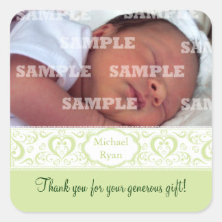 Adesivo Quadrado Doce Banda Verde Bebê Obrigado Vinhetas