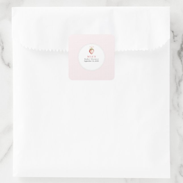 Adesivo Quadrado Doce Bebê Morango Coquette Xadrez (Bolsa)