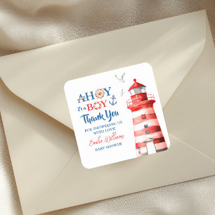 Adesivo Quadrado Doce Branco Azul Vermelho Náutico Ahoy Menino Obri