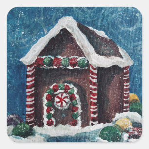 Adesivo Quadrado Doce Casa de Biscoito de Natal