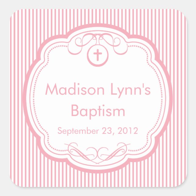 Adesivo Quadrado Doce Cruz Em Frame Baptism Favorece Selo Rosa (Frente)