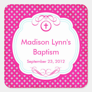 Adesivo Quadrado Doce Cruz Em Frame Baptism Favorece Selo Rosa