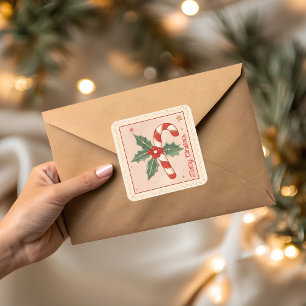 Adesivo Quadrado Doce de Natal Vintage em forma de Bengala