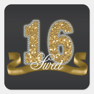 Adesivo Quadrado Doce Dezesseis Sparkle Dourado ID243
