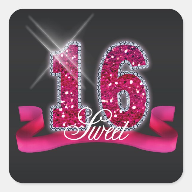Adesivo Quadrado Doce Dezesseis Sparkle Pink ID117 (Frente)