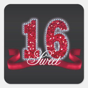 Adesivo Quadrado Doce Dezesseis Sparkle Red ID242