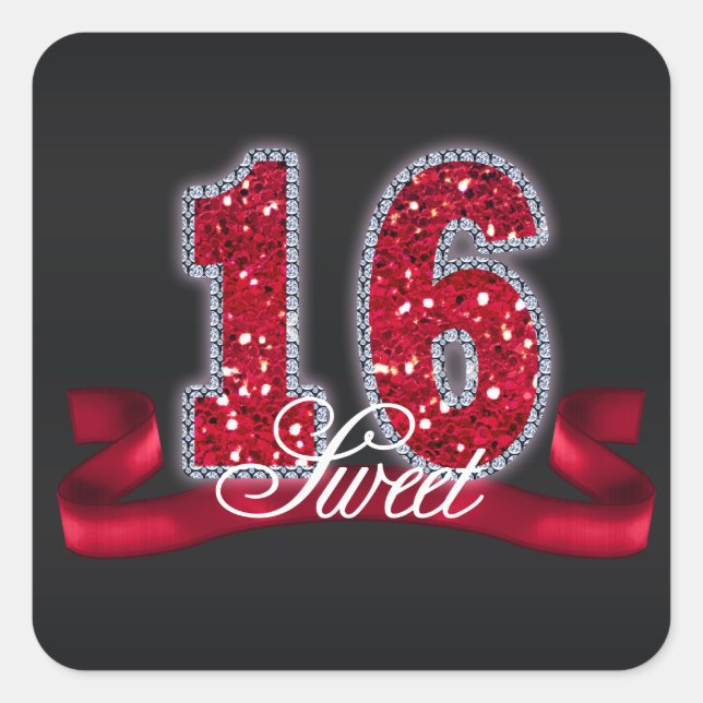 Adesivo Quadrado Doce Dezesseis Sparkle Red ID242 (Frente)