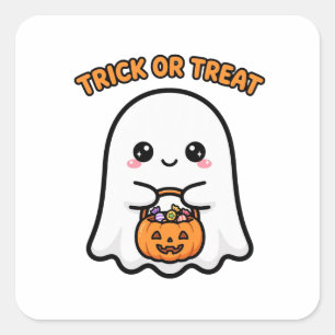 Adesivo Quadrado Doce Fantasma Truque ou Travessura Halloween