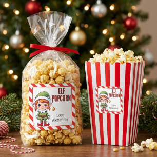 Adesivo Quadrado Doce Favor de Natal Elfo Pipoca Tratamento