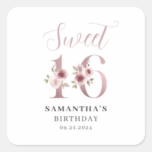 Adesivo Quadrado Doce Floral Rosa 16 Aniversário