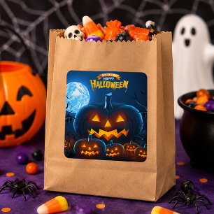Adesivo Quadrado Doce ou Travessura Feliz Halloween Abóbora Favor p