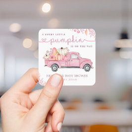 Adesivo Quadrado Doce Pequeno Abóbora Rosa Outono Chá da Bebê