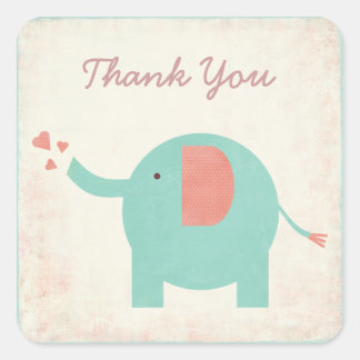 Adesivo Quadrado Doce Retrorista Elefante Unisex Obrigado