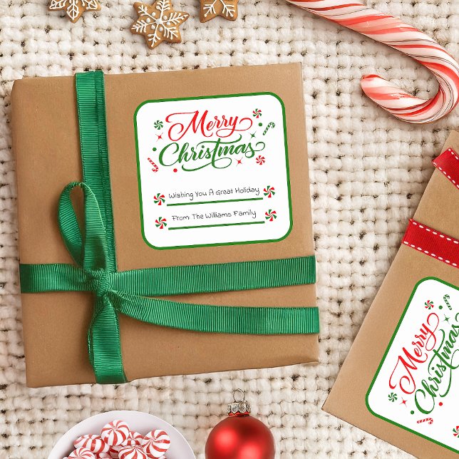 Adesivo Quadrado Doces de hortelã-pimenta de Natal (Criador carregado)