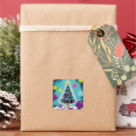 Adesivo Quadrado Doces de Natal de pop Art como ornamentos colorido