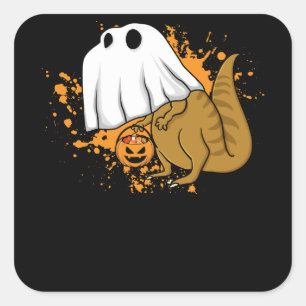 Adesivo Quadrado Doçura ou travessura do fantasma do dinossauro do