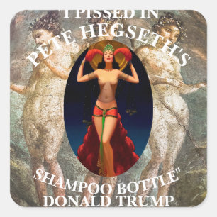 ADESIVO QUADRADO DOD DOJ ENFADADO PETE HEGSETH'S FRASCO DE XAMPU TR