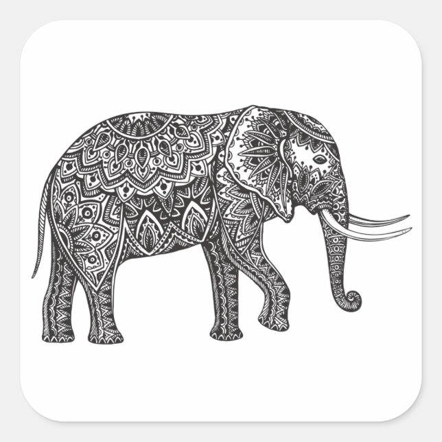 Adesivo Quadrado Dodle Elefante Fantasia Estilizada (Frente)