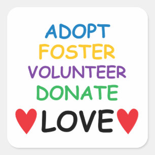 Adesivo Quadrado Dog Adote Foster Volunteer Donate Love Sticker