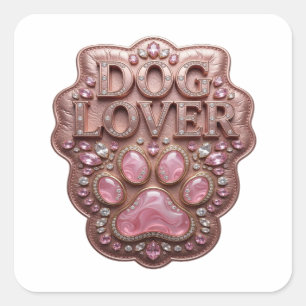 Adesivo Quadrado DOG LOVER Dourado Descascável