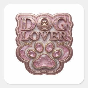 Adesivo Quadrado DOG LOVER Dourado Radiante
