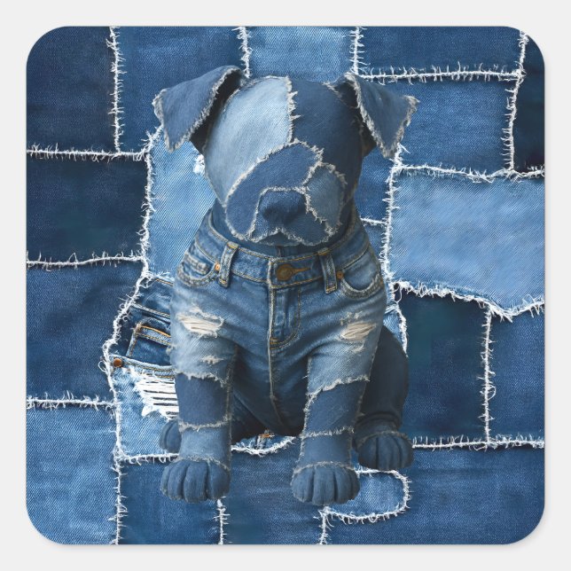 Adesivo Quadrado Dog Patchwork Art Denim (Frente)