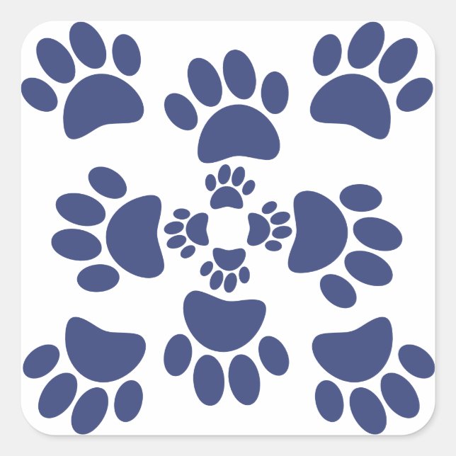 Adesivo Quadrado Dog Paws Prints Portuguese Style White and Blue  (Frente)