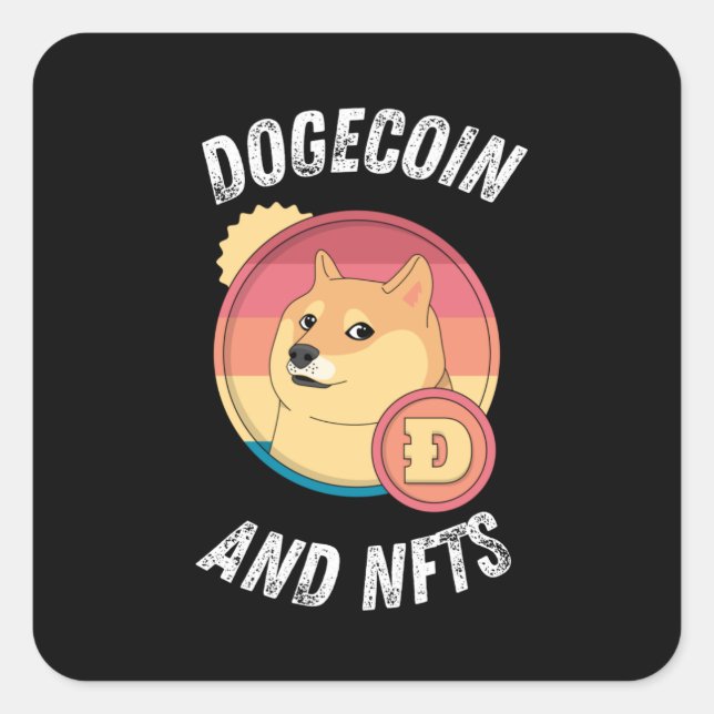 Adesivo Quadrado Dogecoin E Nfts - Engraçada Cripto De Cães (Frente)