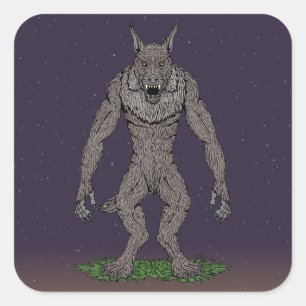 Adesivo Quadrado Dogman Cryptid ou Werewolf