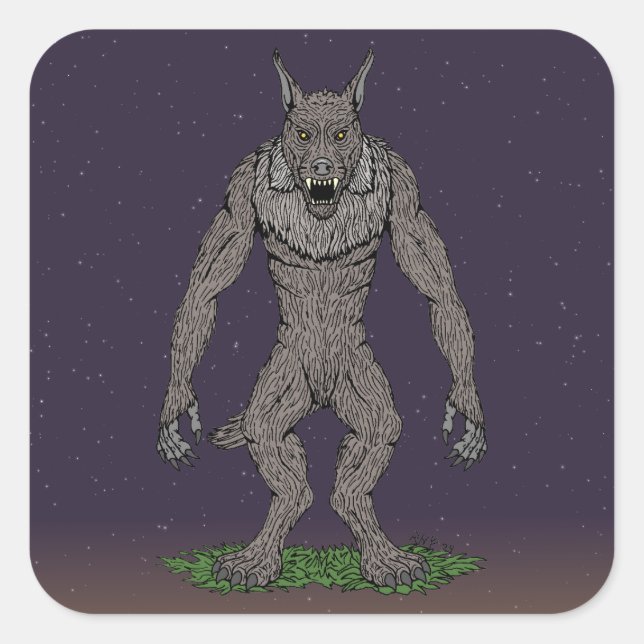 Adesivo Quadrado Dogman Cryptid ou Werewolf (Frente)
