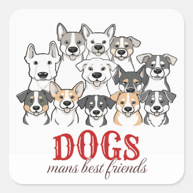 Adesivo Quadrado Dogs Man's Best Friend" Cute Cartoon Dog Group  (Frente)