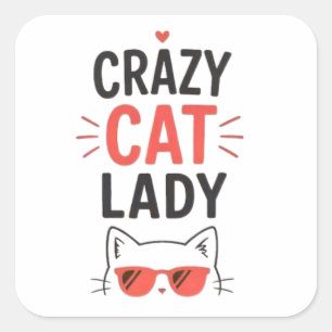 Adesivo Quadrado Doida por Gatos Design Divertido Fã de Gatos Fofos