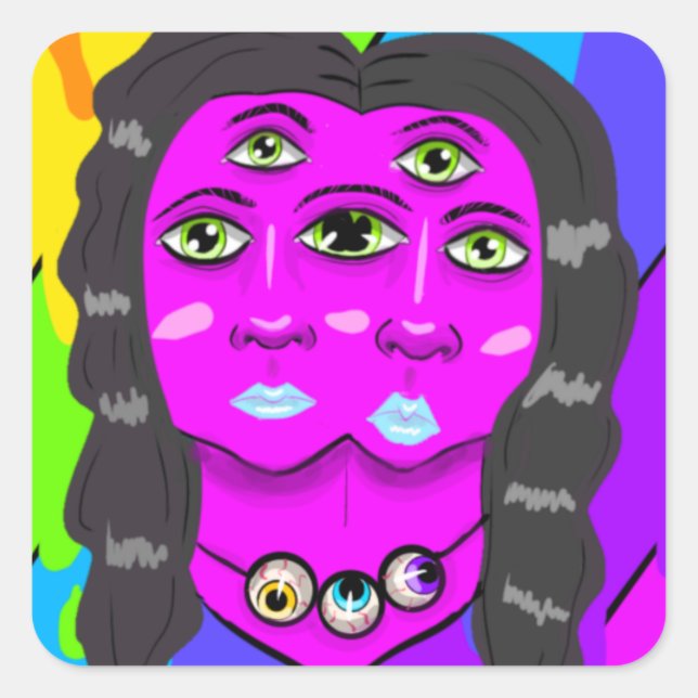 Adesivo Quadrado Dois Aliens de cabeça unidos no olho (Frente)