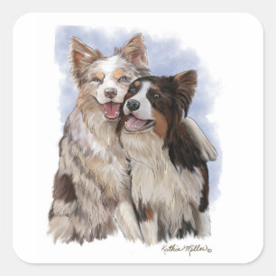 Adesivo Quadrado Dois amigos Border Collie de desenho animado