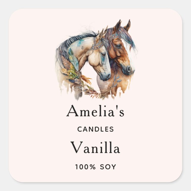 Adesivo Quadrado Dois Belos Cavalos do Boho Ocidental (Frente)
