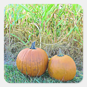Adesivo Quadrado Dois Bombeiros Bonitos em Cornfield Halloween Stic