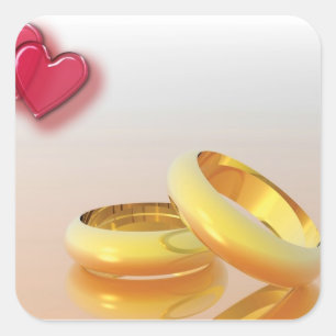 Adesivo Quadrado Dois Corações Dois Anéis