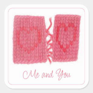 Adesivo Quadrado DOIS CORAÇÕES KNIT Vinhetas Quadradas Grandes + Te