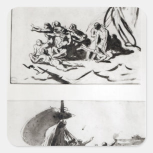 Adesivo Quadrado Dois esboços para a jangada do Medusa, c.1819