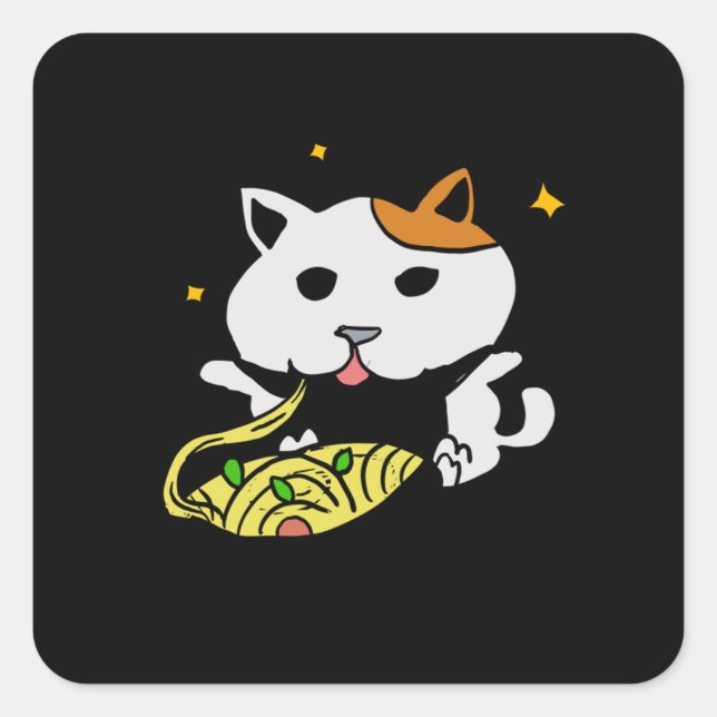 Adesivo Quadrado Dois Gatos Gelados Comendo Espaguete Vincent Van G (Frente)