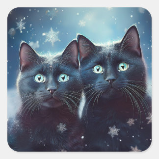 Adesivo Quadrado Dois Gatos Pretos A Serem Neves