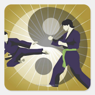 Adesivo Quadrado Dois homens que executam artes marciais na frente